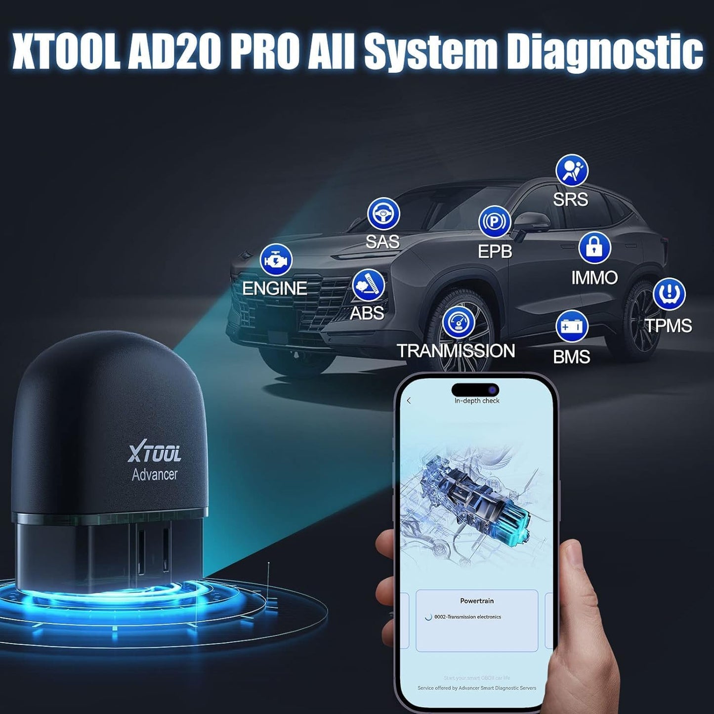 XTOOL Advancer AD20 Pro Wireless OBD2 Scanner Diagnostic Tool for iPhone & Android, Enhanced Car Code Reader with All System Scan, Oil Reset, Turn Off CEL, Performance Test, Battery Voltage Test