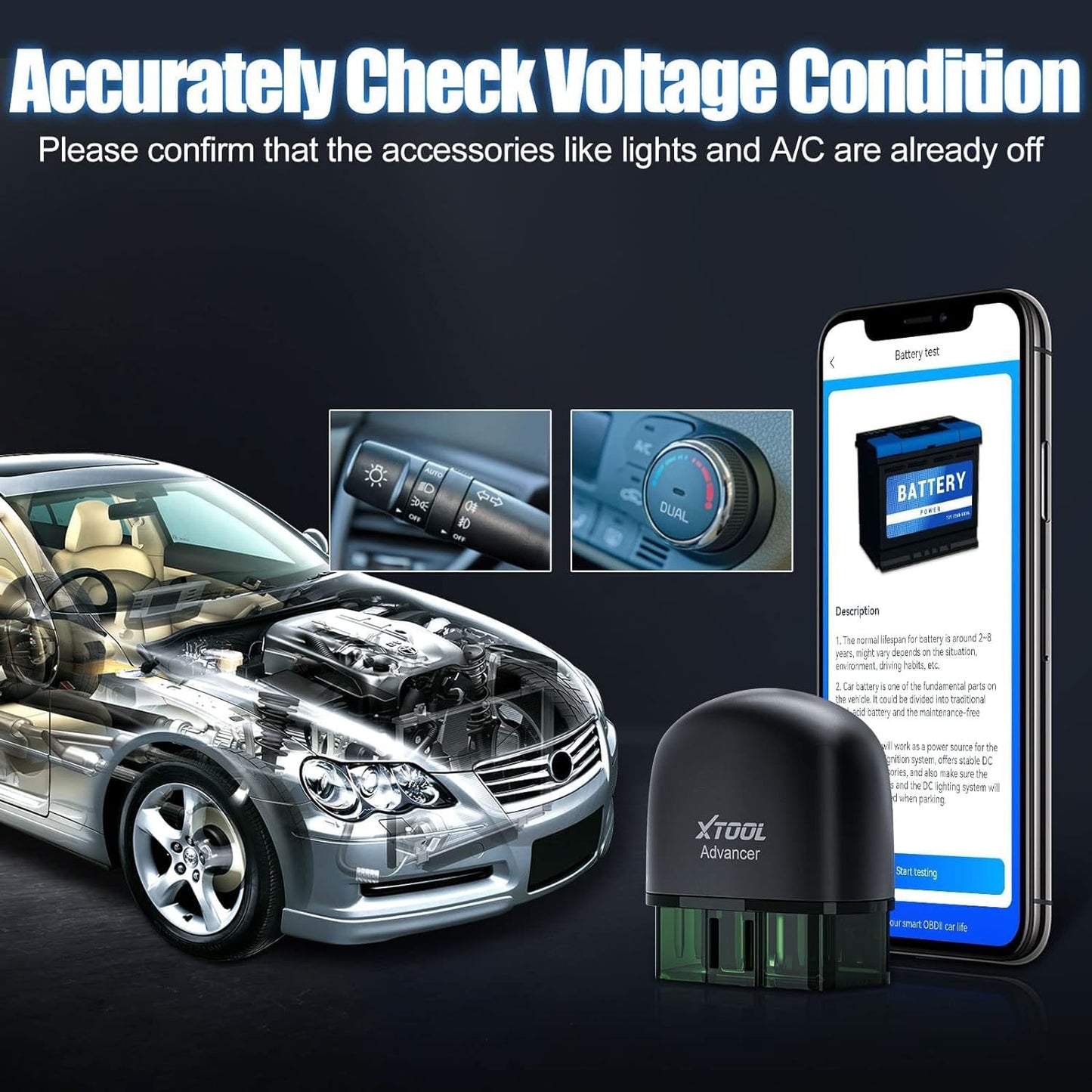 XTOOL Advancer AD20 Pro Wireless OBD2 Scanner Diagnostic Tool for iPhone & Android, Enhanced Car Code Reader with All System Scan, Oil Reset, Turn Off CEL, Performance Test, Battery Voltage Test