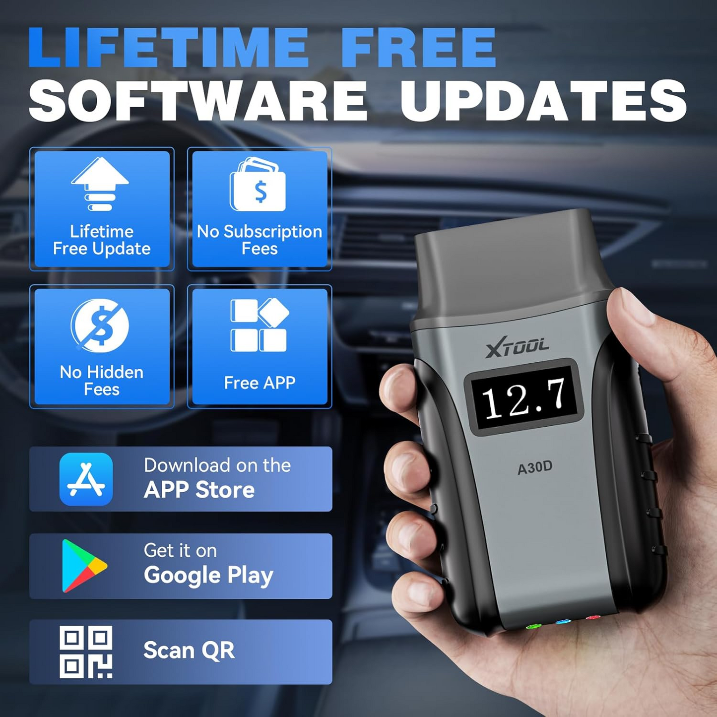XTOOL Anyscan A30D OBD2 Scanner Wireless, Bidirectional Scan Tool with Lifetime Updates & 16 Resets, FCA, CANFD, Crank Sensor Relearn, Full System Diagnostics, Car Code Reader for iPhone/Android