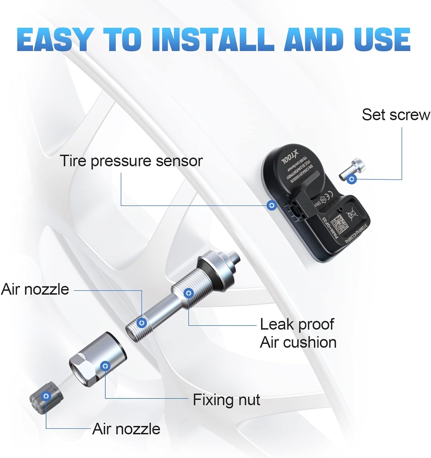 XTOOL TS100 (315MHz + 433MHz) Clamp-in OE-Level Programmable Sensor for Tire Pressure Monitoring System (TPMS) 100% Cloneable + Fits 98% Mainstream Vehicles, Metal Valves, 1 Piece