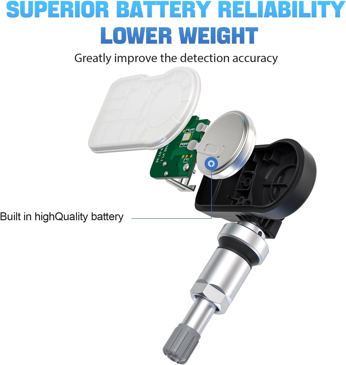 XTOOL TS100 (315MHz + 433MHz) Clamp-in OE-Level Programmable Sensor for Tire Pressure Monitoring System (TPMS) 100% Cloneable + Fits 98% Mainstream Vehicles, Metal Valves, 1 Piece