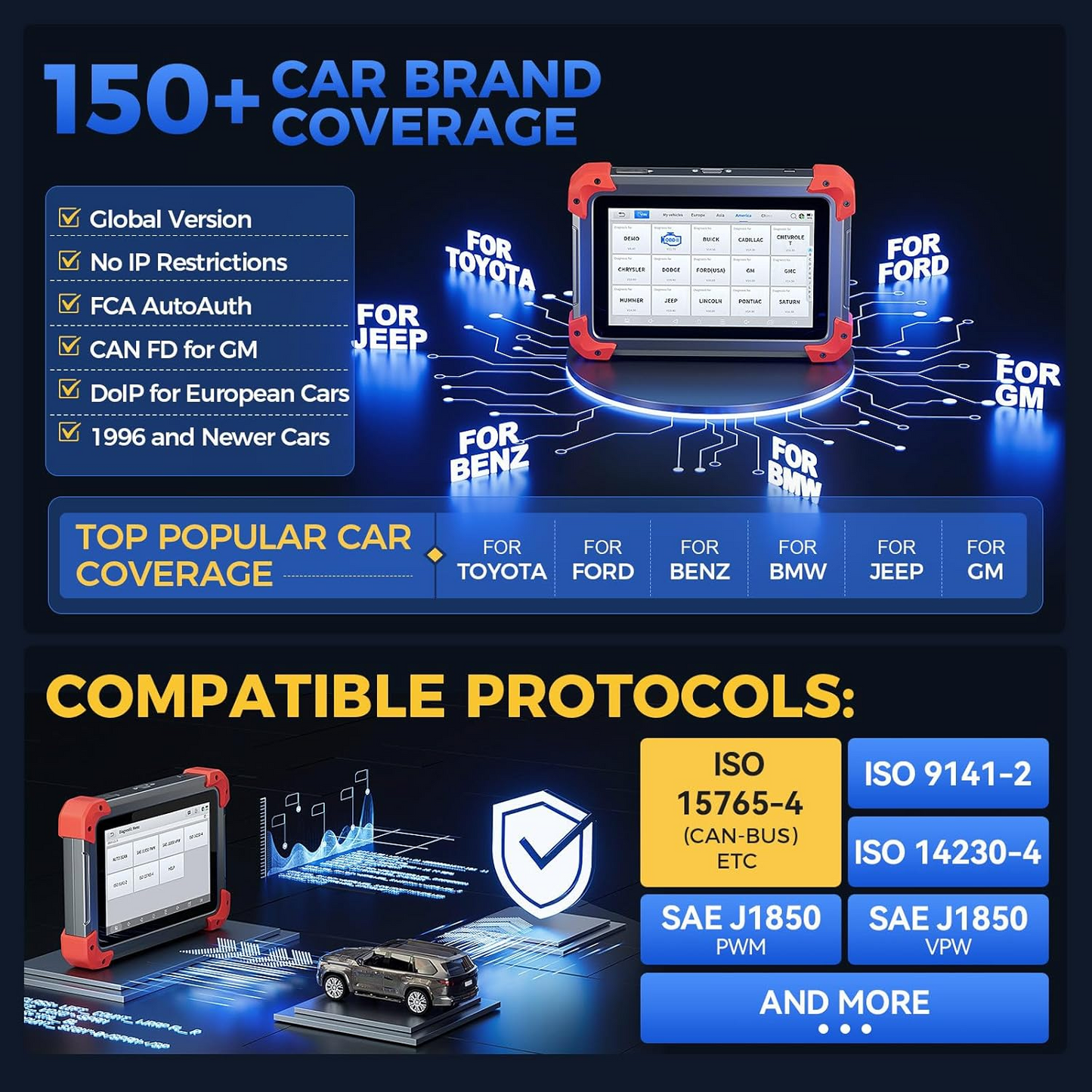 XTOOL D7 Bidirectional OBD2 Scanner: 2025 Scan Tool with ECU Coding, All System Car Scanner Diagnostic Tool, 36+ Resets, Injector Coding, Throttle Relearn, Crank Sensor Relearn, FCA, CANFD & DoIP