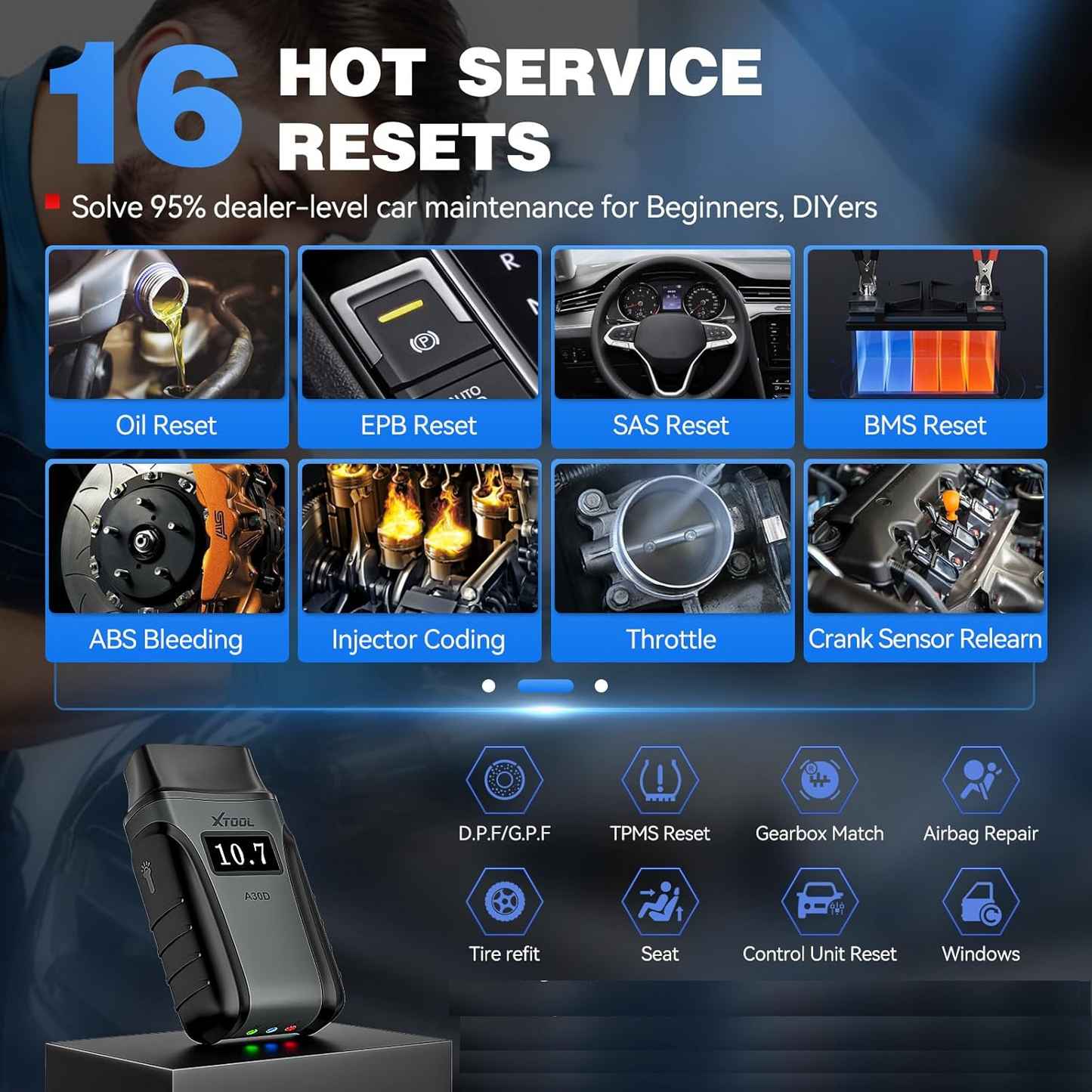 XTOOL Anyscan A30D OBD2 Scanner Wireless, Bidirectional Scan Tool with Lifetime Updates & 16 Resets, FCA, CANFD, Crank Sensor Relearn, Full System Diagnostics, Car Code Reader for iPhone/Android
