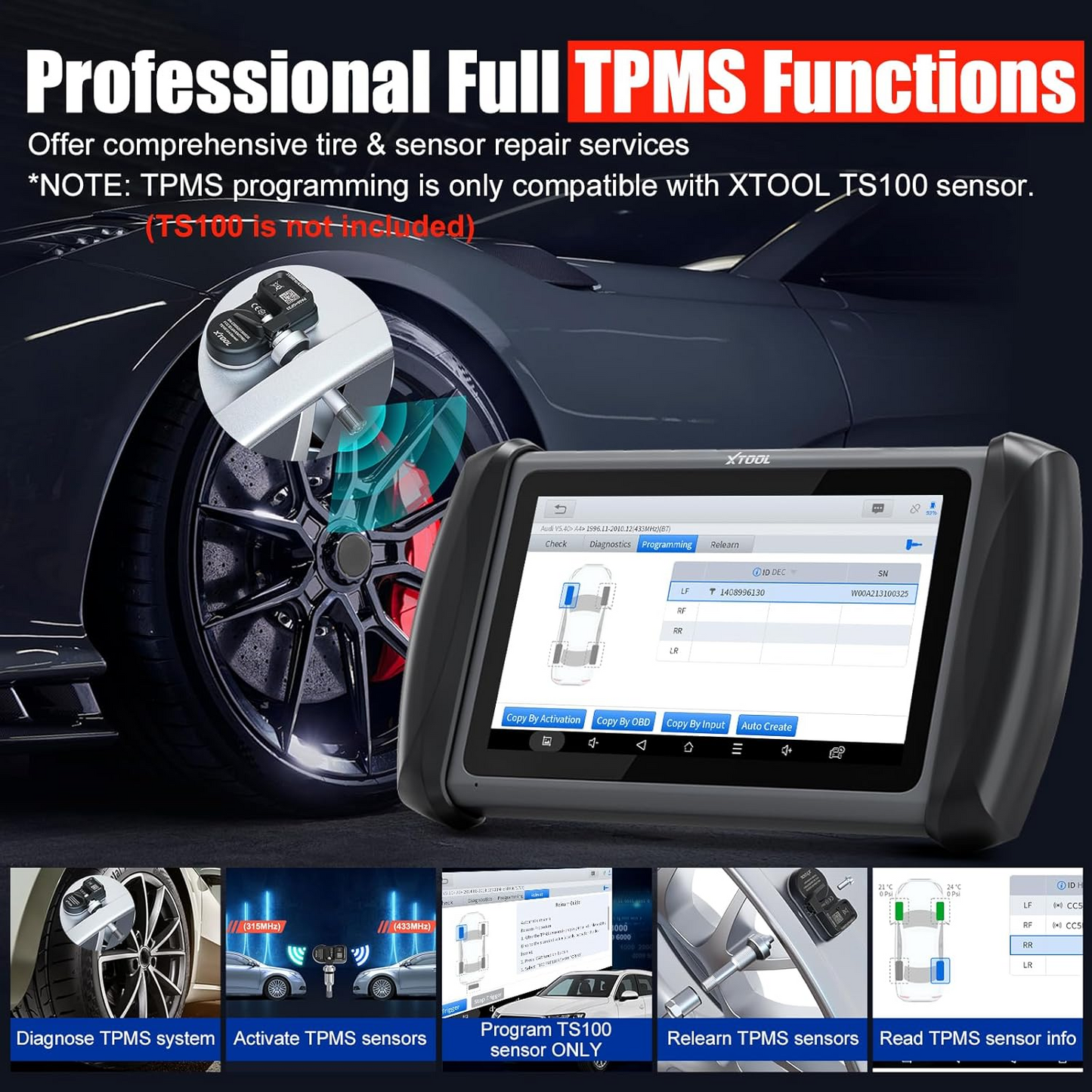 XTOOL IP819TP OBD2 Scanner with TPMS Relearn: 2025 Bidirectional Scan Tool with Full TPMS Diagnostics, Activate/Relearn All Sensors, 36+ Resets, Tire Size Reset, TPMS Programming for TS100 Only