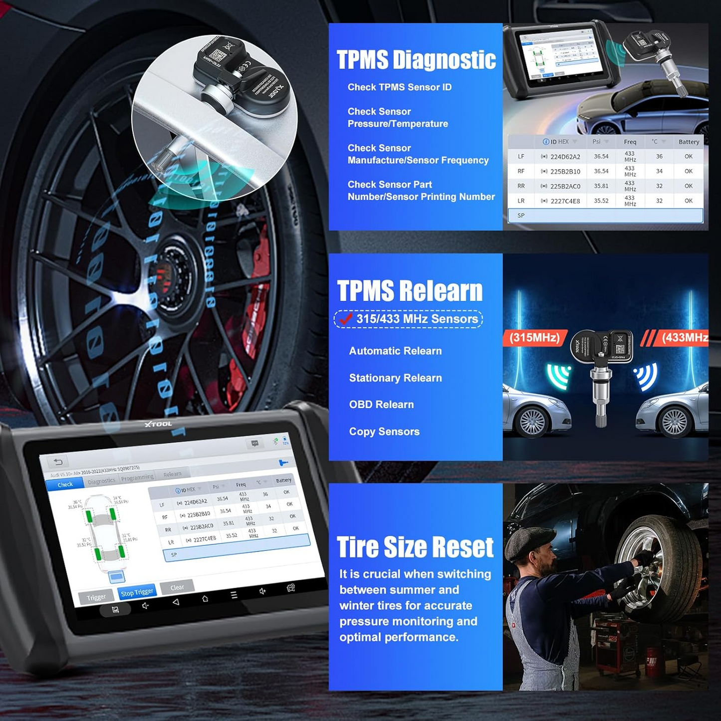 XTOOL IP819TP OBD2 Scanner with TPMS Relearn: 2025 Bidirectional Scan Tool with Full TPMS Diagnostics, Activate/Relearn All Sensors, 36+ Resets, Tire Size Reset, TPMS Programming for TS100 Only