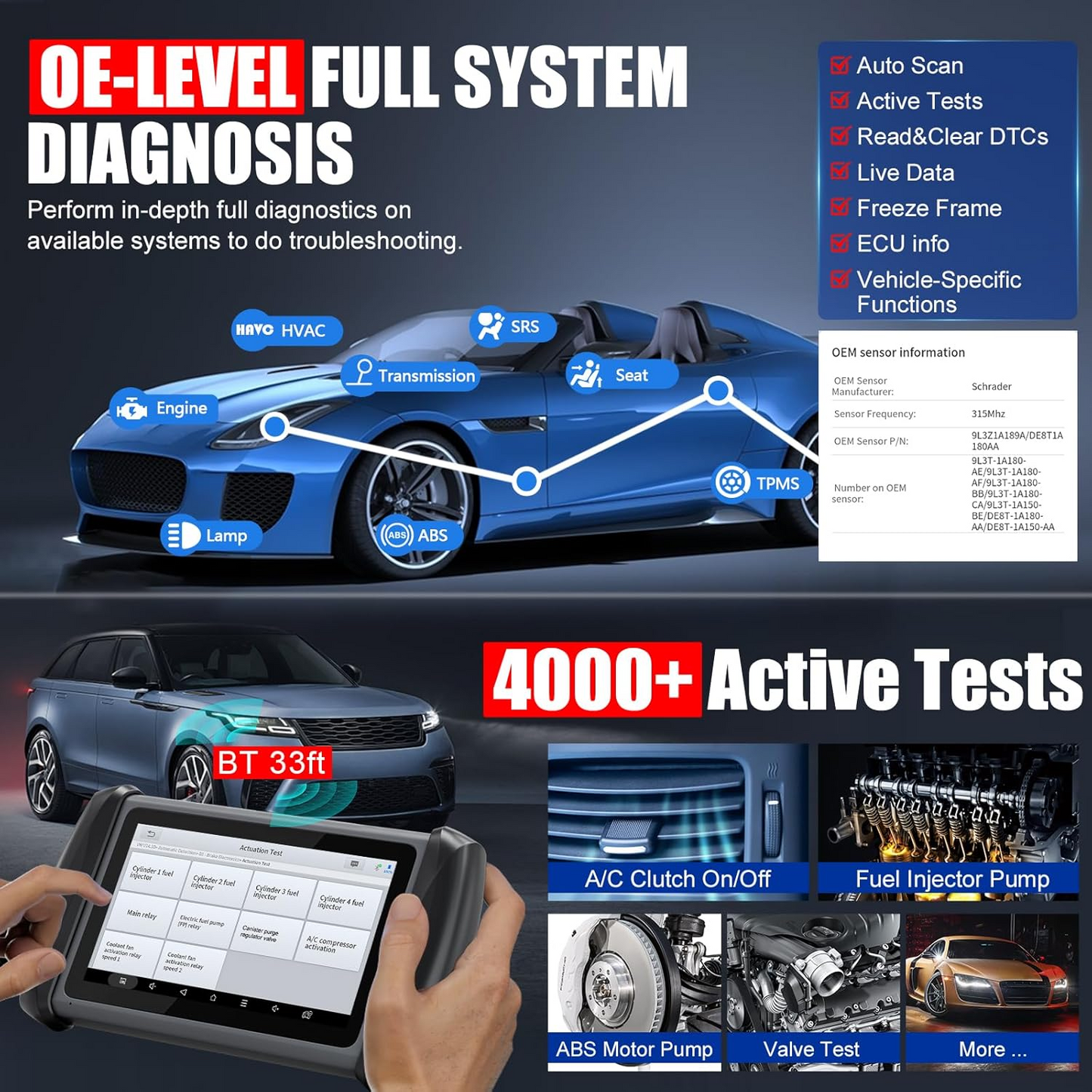 XTOOL IP819TP OBD2 Scanner with TPMS Relearn: 2025 Bidirectional Scan Tool with Full TPMS Diagnostics, Activate/Relearn All Sensors, 36+ Resets, Tire Size Reset, TPMS Programming for TS100 Only