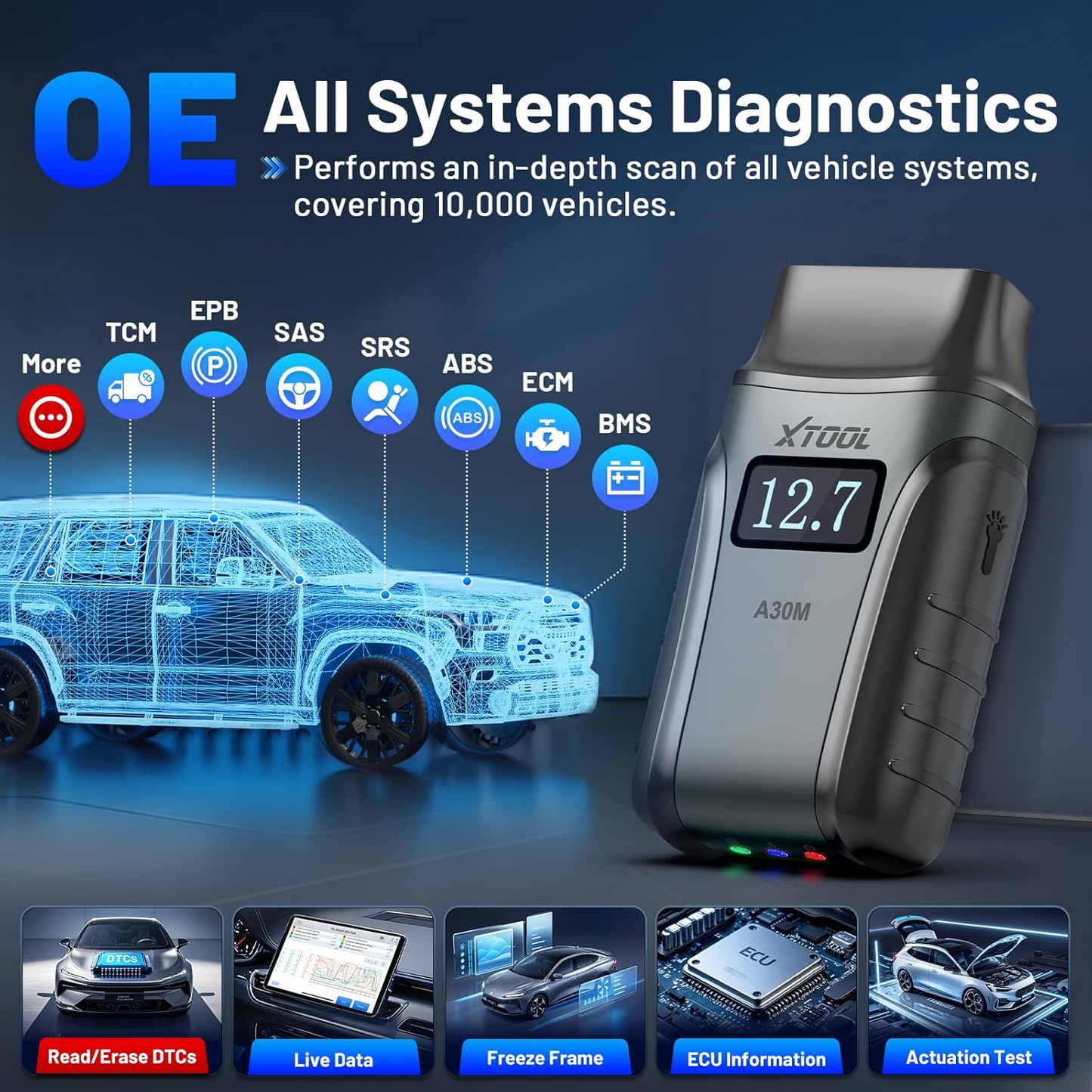 Wireless OBD2 Scanner for Android & iPhone, XTOOL Anyscan A30M V2.0 2025 Bidirectional Scan Tool with Free Updates, All System, 23 Resets, CANFD, FCA, Crank Sensor Relearn, Upgraded Ver. of A30