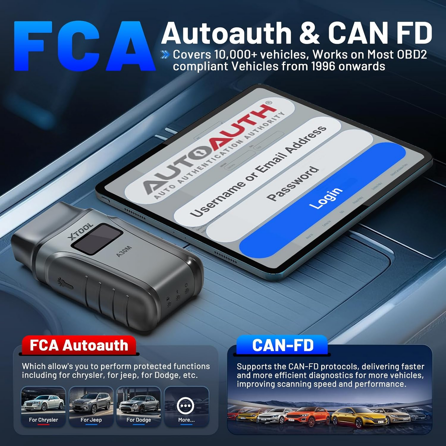 Wireless OBD2 Scanner for Android & iPhone, XTOOL Anyscan A30M V2.0 2025 Bidirectional Scan Tool with Free Updates, All System, 23 Resets, CANFD, FCA, Crank Sensor Relearn, Upgraded Ver. of A30